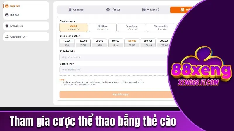 Tham gia cược thể thao online bằng thẻ cào